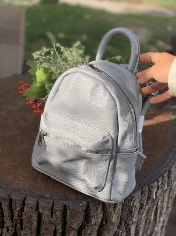 Рюкзак кожаный женский серый