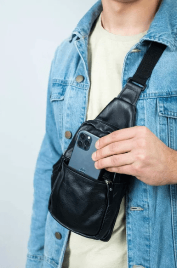 Сумка мужская кожаная слинг через плечо / нагрудная 014 ТОП продаж!