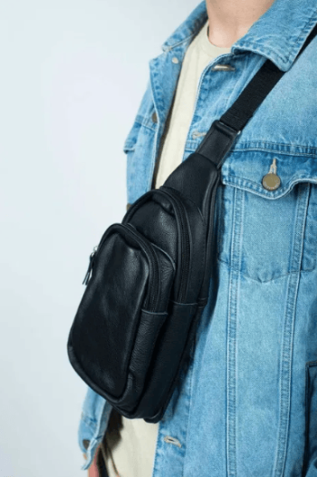 Сумка мужская кожаная слинг через плечо / нагрудная 015 Лучшая цена!