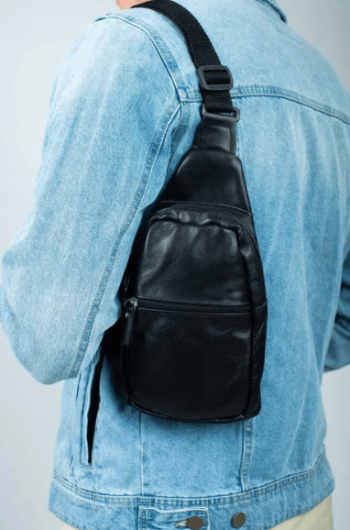 Сумка мужская кожаная слинг через плечо / нагрудная 014 Лучшая цена!