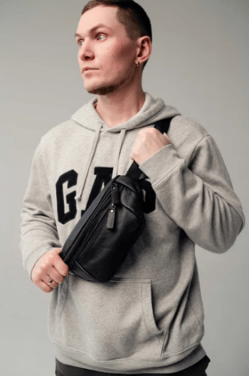 Мужская кожаная бананка поясная / на пояс / через плечо 007