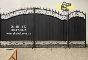 Кованые ворота с профнастилом. Распашные ворота с профнастилом