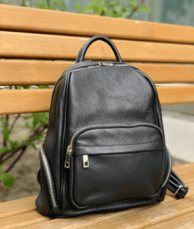 Рюкзак кожаный женский городской чёрный серый Италия итальянсикий
