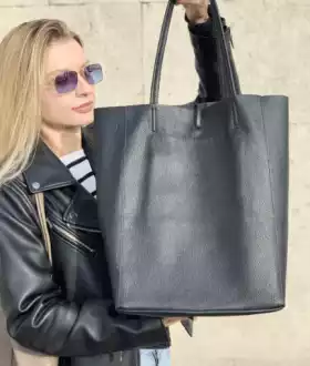 Кожаный женский шопер черная мягкая с кожи