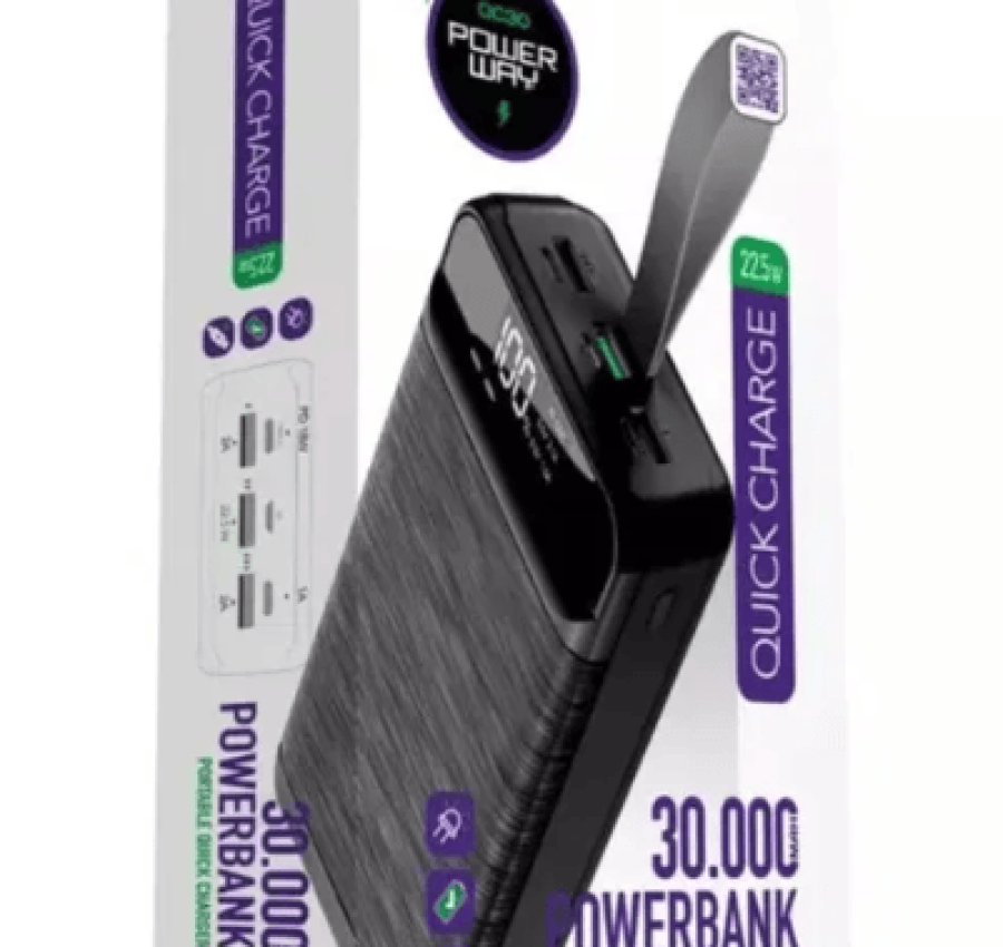 Повербанк 30000 mAh с дисплеем мобильная батарея Power Bank