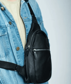 Сумка мужская кожаная слинг через плечо / нагрудная 016