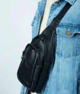 Сумка мужская кожаная слинг через плечо / нагрудная 015 Лучшая цена!