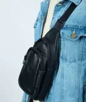Сумка мужская кожаная слинг через плечо / нагрудная 015 Лучшая цена!