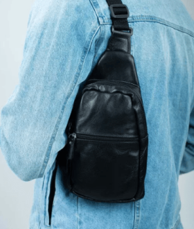Сумка мужская кожаная слинг через плечо / нагрудная 014 Лучшая цена!