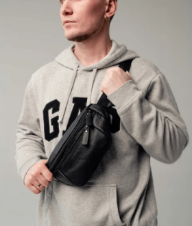 Мужская кожаная бананка поясная / на пояс / через плечо 007