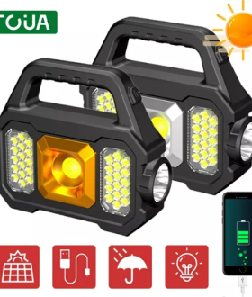 Потужний портативний ліхтар, фонарь з акумулятором та сонячною панелю