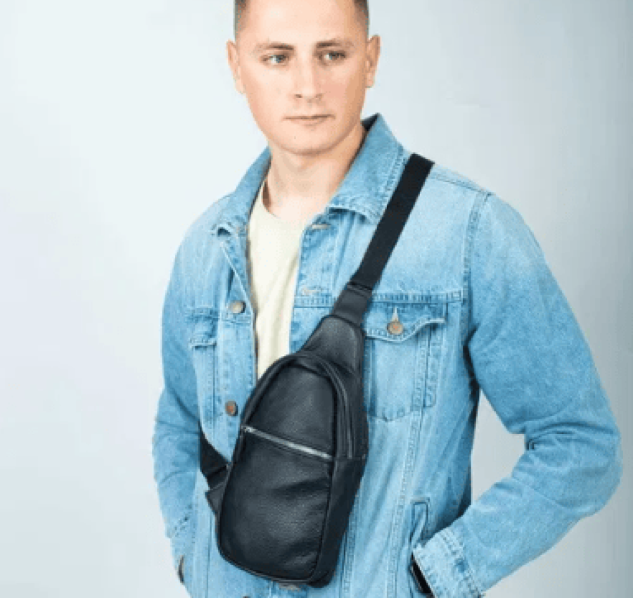 Сумка мужская кожаная слинг через плечо  нагрудная 016 5