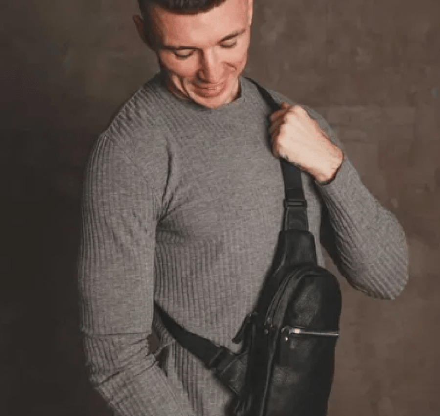 Сумка мужская кожаная слинг через плечо  нагрудная 016 6