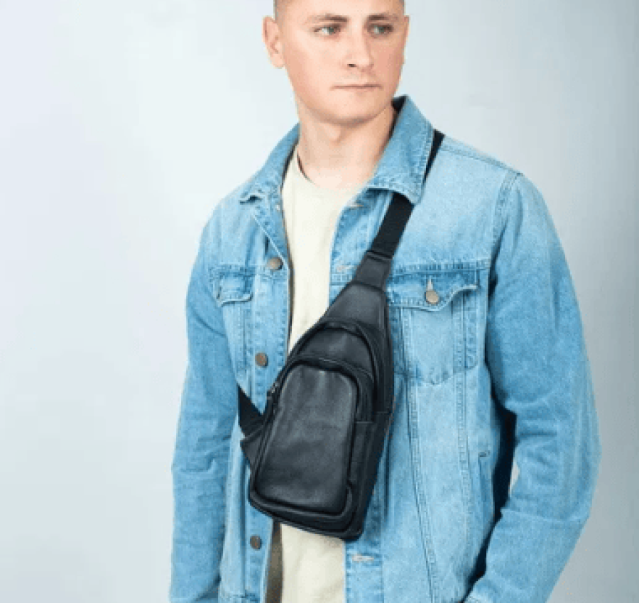 Сумка мужская кожаная слинг через плечо нагрудная 015 Лучшая цена! 3