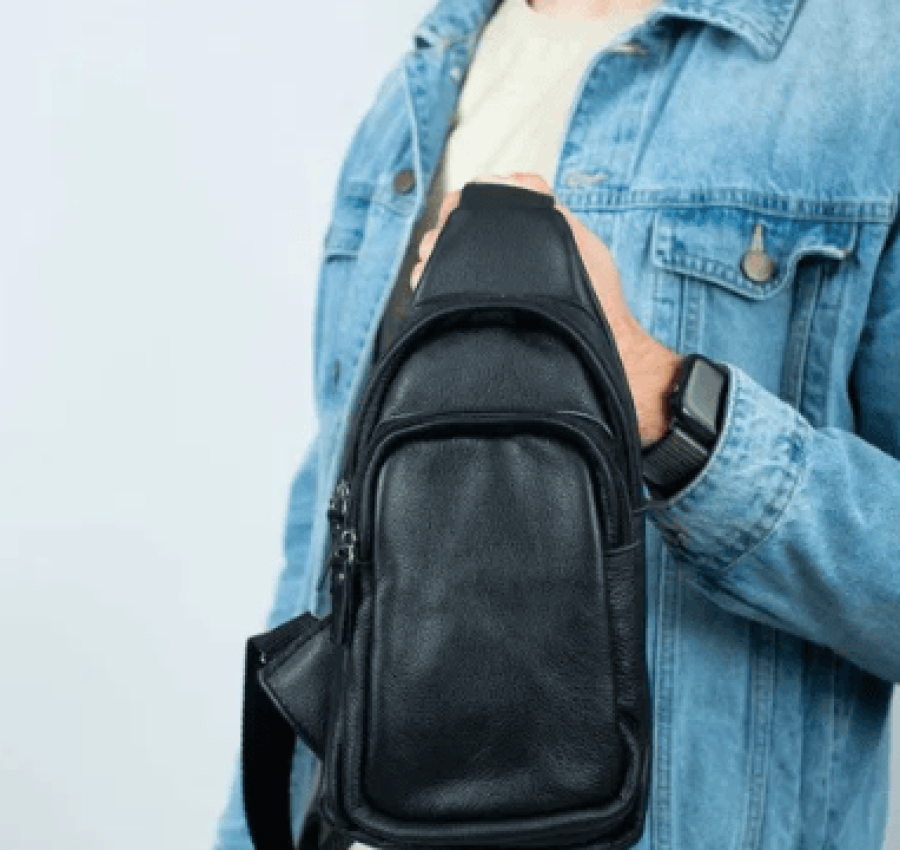 Сумка мужская кожаная слинг через плечо нагрудная 015 Лучшая цена! 5