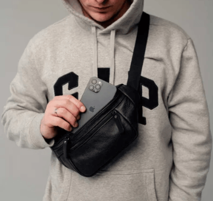 Мужская кожаная бананка поясная  на пояс  через плечо 007 5