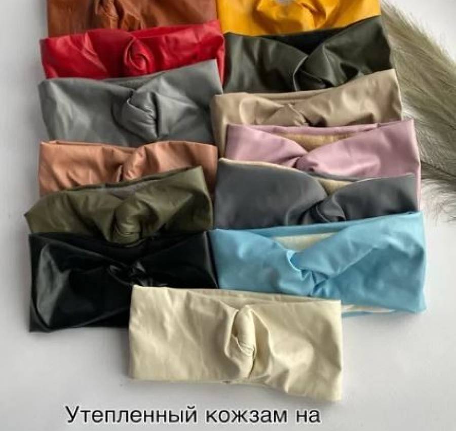 Чалма повязка на голову вязка, флис, кожа , утепленная, шерсть, рубчик 6