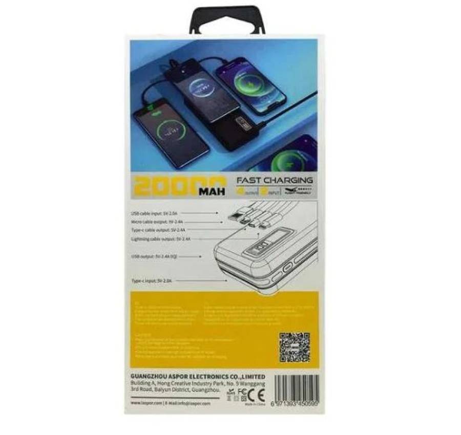 Павербанк Power Bank Aspor A301 с быстрой заряд. USB DC. Лучшая цена 7
