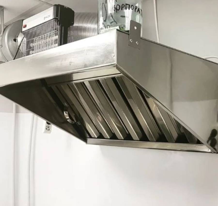 Вытяжка нерж 60х60 см с жироулавителями. Зонт вытяжной