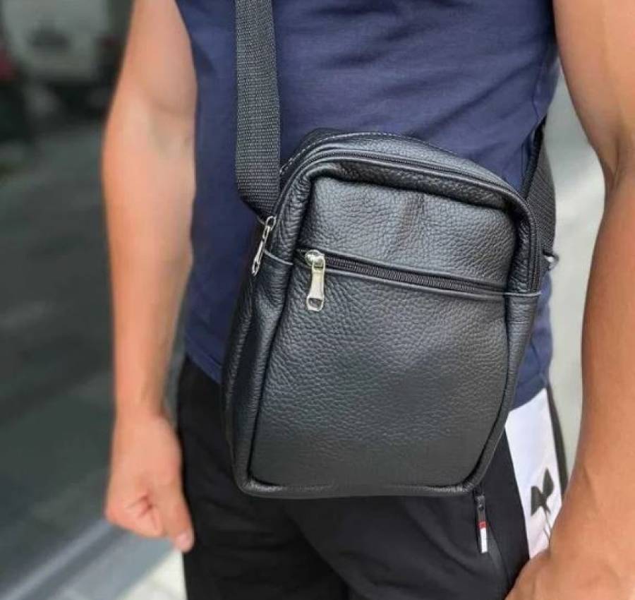 Мужская сумка через плечо  барсетка чоловіча кожа черная Турция