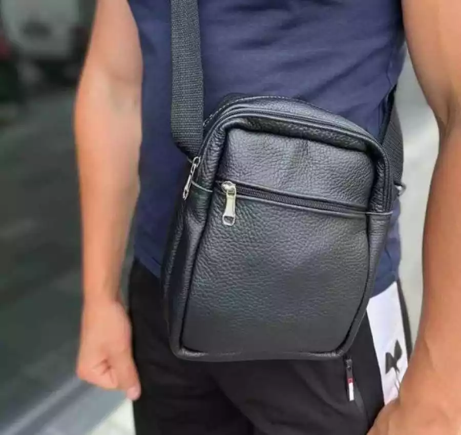 Мужская сумка через плечо барсетка чоловіча кожа черная Турция