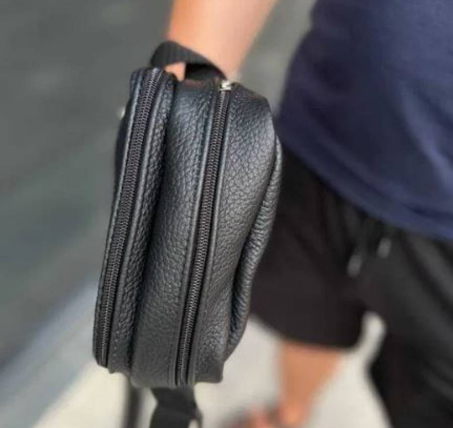 Мужская сумка через плечо  барсетка чоловіча кожа черная Турция 2