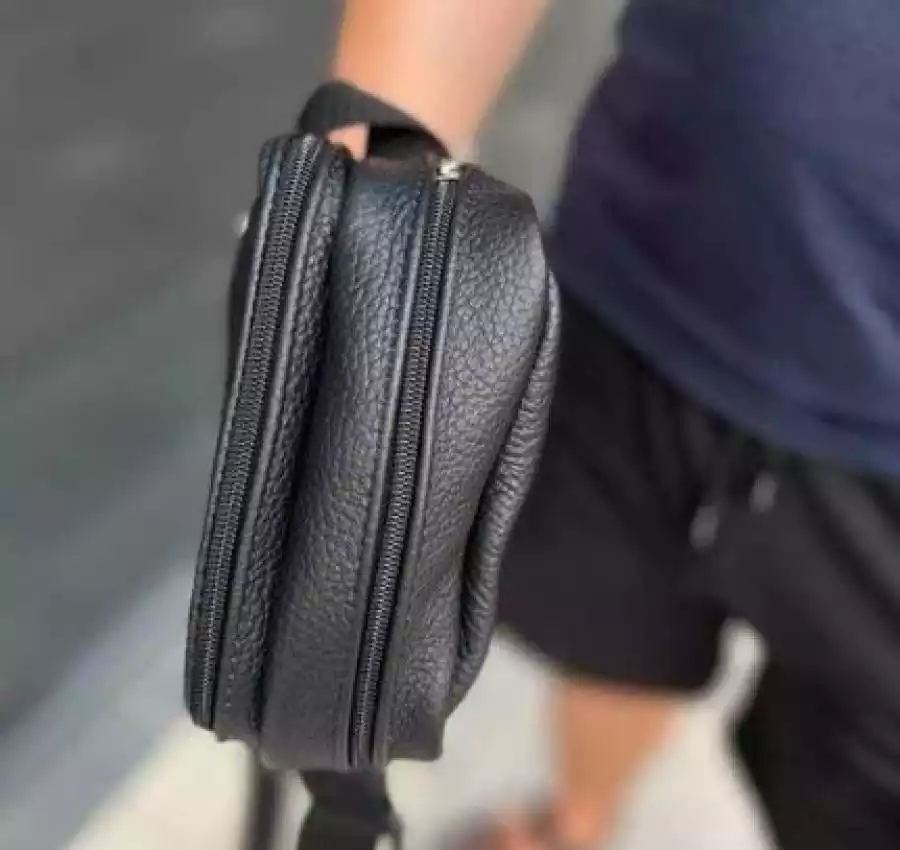 Мужская сумка через плечо барсетка чоловіча кожа черная Турция 2