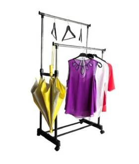 Стойка для одежды телескопическая Double Pole, с ПОЛКОЙ для обуви