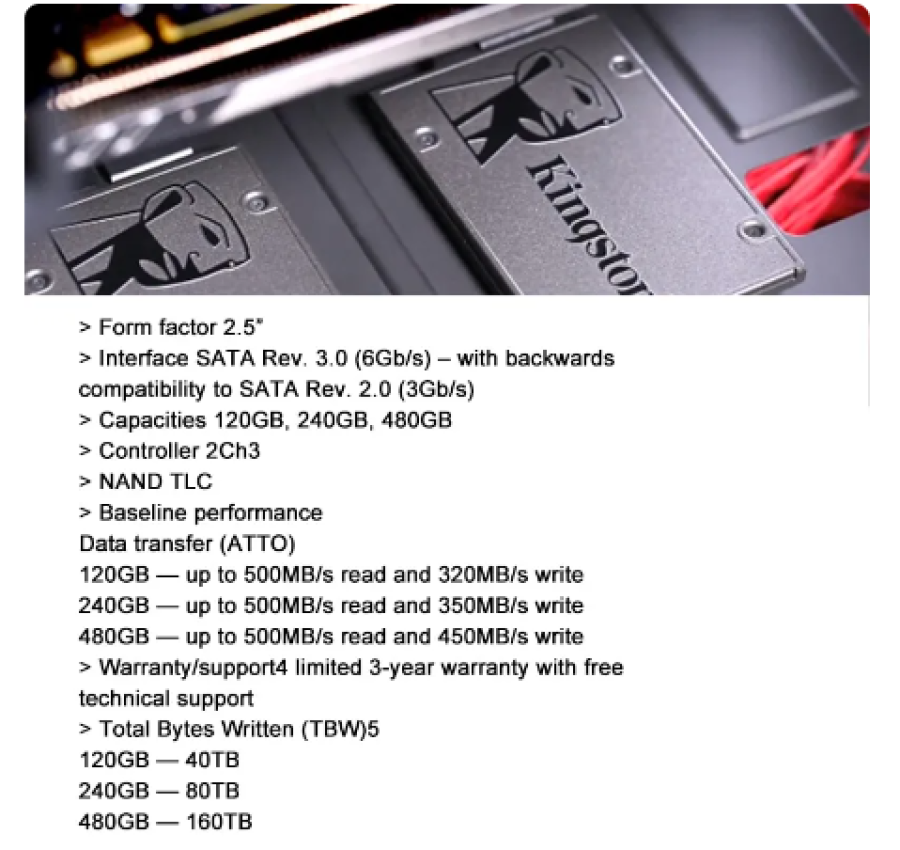 Kingston SSD Внутренний твердотельный накопитель A400 120 ГБ 240 ГБ 480 ГБ 960 ГБ SSD 4